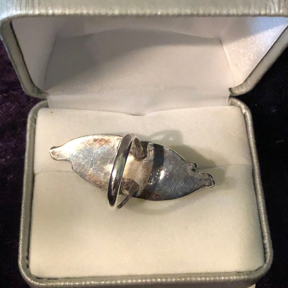 Sterling double leaf moonstone ring - Picture 3 of 4